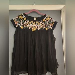 Anthropologie sheer Embroidered Top